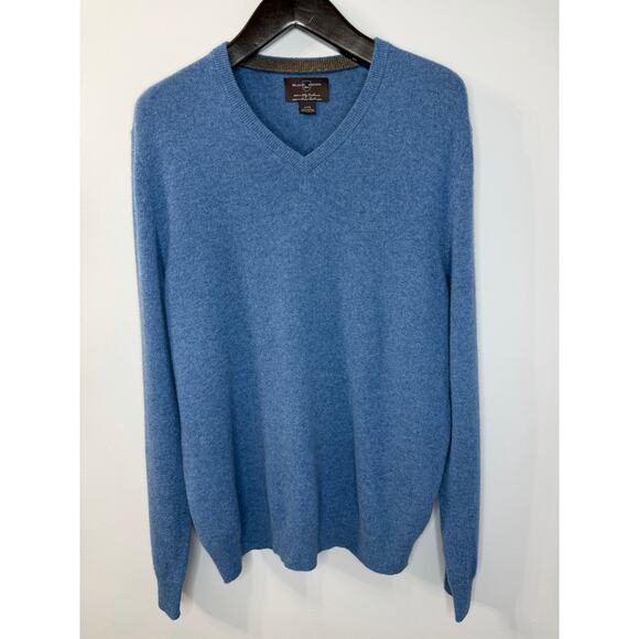 Jos A Bank Men's V Neck Cashmere Sweater Preppy Luxury Sz XL Blue - Picture 1 of 9